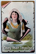 Woman Postcard Bonnet Obey