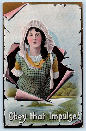 Woman postcard bonnet - woman, obey