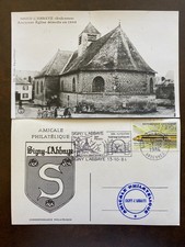 Carte postale 1er jour timbre 1984 TGV SIGNY-L'ABBAYE ARDENNES ancienne église