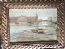 "Port de Concarneau à marée basse" Huile sur toile signée c 1910