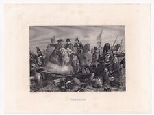 Gravure XIXe Bataille Waterloo Napoléon Bonaparte Belgique Premier Empire 1840