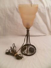 LAMPE DE TABLE PIED FER FORGE & TULIPE EN VERRE STYL ART NOUVEAU JUGENSTYL