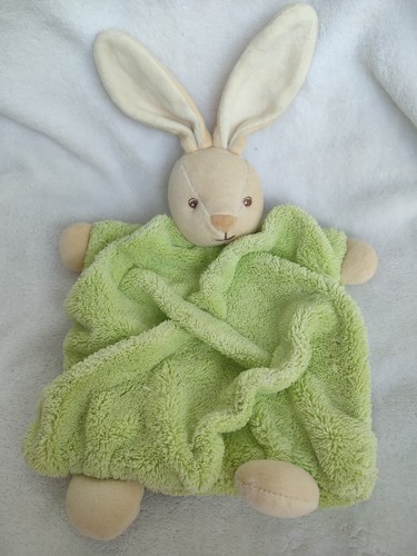 Doudou plat lapin vert beige - lapin,