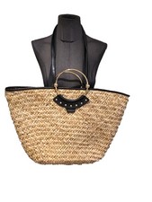 Superbe Grand Sac Panier Paille Cuir Noir Amily Claudie Pierlot Parfait État 