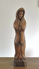 Statue/ sculpture de vierge en bois travail à la gouge ancienne signée L.V 45 cm
