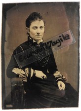 FERROTYPE photo 1/6 jeune femme grand collier H847