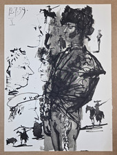Lithographie noir et blanc d'après Pablo PICASSO : Toros y Toreros. Tauromachie