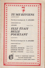 LIVRET PARTITION  36 PAGES ADAMO  "TU ME REVIENS / ELLE ETAIT BELLE POURTANT "