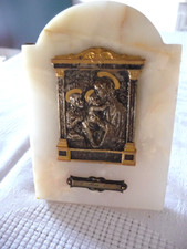 Cadre ancien  Religieux Marbre sur laiton avec Trépied ( ref 13 )