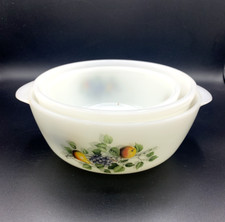 3 plats à four, gratin, saladier Acropal décor fruits de France gigognes Vintage