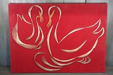 Tableau à fils tendus et clous représentant des cygnes années 1970 