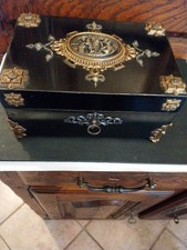 Ancien Coffre Boite Napoleon III 19ème Bronze Bois Noirci 19ème