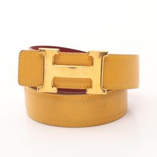Ceinture HERMES Constance H cuir Courchevel jaune rouge jaune marron occasion...