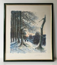 SUPERBE RARE LITHOGRAPHIE GASTON SEBIRE (1920-2001 )  - Marcheurs dans la neige