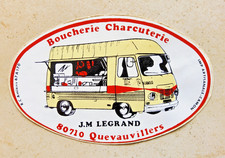 Autocollant ancien Quevauvillers Boucherie Charcuterie LEGRAND CPA peugeot J7