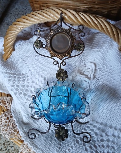 Ancien baguier verre bleu - verre, et
