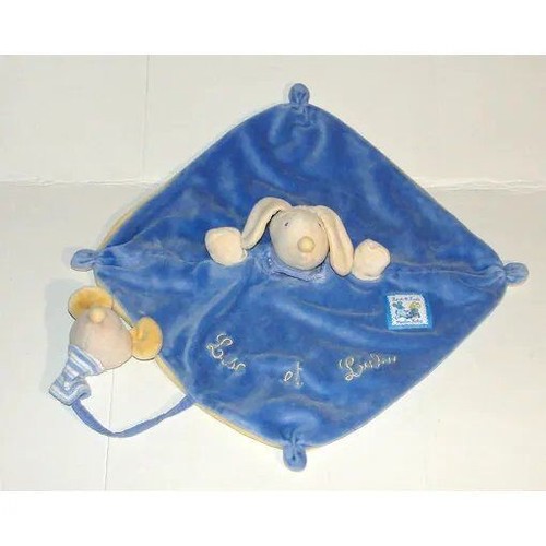 Doudou lapin plat bleu - bleu, jaune