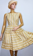 French Vintage 1950s sleeveless staw-colored dress ALAYNE W25 made in France