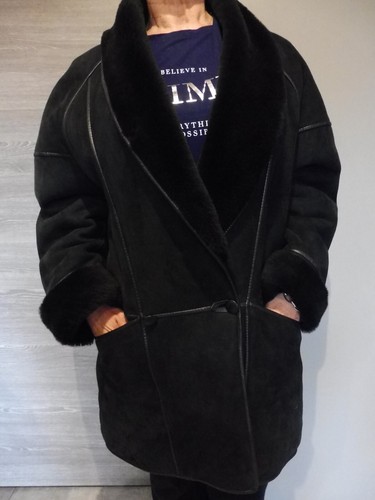 Ancien manteau hiver noir cuir - manteau,