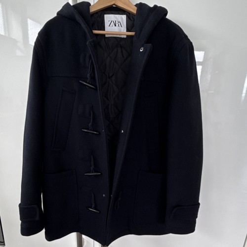 Zara black hooded duffle coat - black,