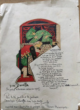 Dessin collage Poème Esquisse originale pour poème Mécaniques Jean Dorville 1925