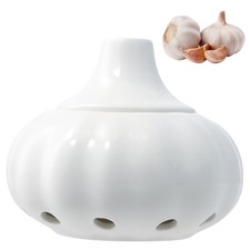 Pot à Ail en Céramique Pot à Oignon avec Couvercle et Trous d'Aération Stocka...