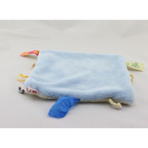 Doudou plat carré bleu - , blanc