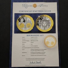 MEDAILLE ARGENT 333‰ DOREE OR FIN / ROYAUME DE BOURGOGNE 1477 / 15g 36mm / Avec