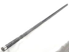 ?? CANNE DANDY ANCIENNE BOIS EBENE MONOXYLE SCULPTE ARGENT BÂTON WALKING STICK