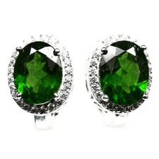 Boucles dormeuses argent 925 plaqué or blanc 14k & véritables diopside de Russie