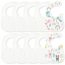 Lot de 10 bavoirs imperméables blancs et bleus pour bébés garçons et filles -...