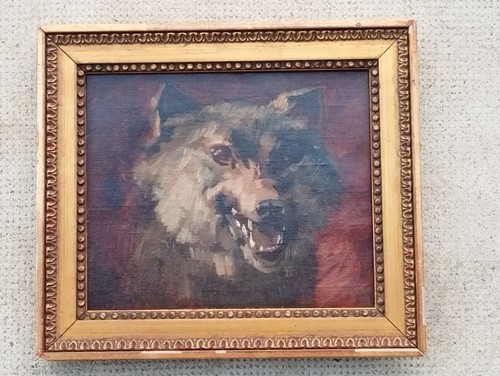 Ancien tableau loup - , chien