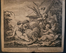 XVIIIe Gravure ancienne François BOUCHER L'Hiver Hyver Claude Duflos ART