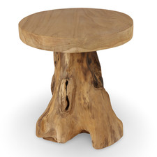 Rond Table D'Appoint 40x45cm en Bois de Teck Basse Chevet Véritable non Traitée