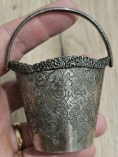 Seau Miniature Argent Etranger Objet de Vitrine Antique Silver Bucket