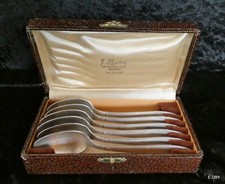 6 PETITES CUILLERES en METAL ARGENTE poinçons APOLLO écrin d'origine   LA SEYNE