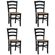 Chaises De Salle À Manger En Bois Noir Venise Avec Assise En Paille X4