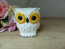 Tirelire Chouette/Hibou Céramique Blanche et Jaune Vintage