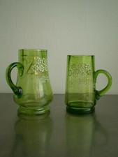 LOT 2 VERRE TASSE ANCIEN VERRERIE SOUFFLE EMAILLE VERT DECO 1900 CURE SOUVENIR