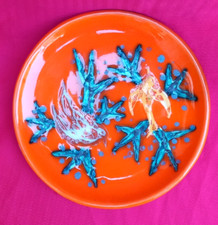 VALLAURIS CERENNE PETITE ASSIETTE AUX OISEAUS ARBRES STYLISES