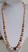 BIJOU VINTAGE COLLIER AMBROLITHE OU GALALITHE TON MARRON BLANC # A4
