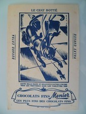 BUVARD PUBLICITAIRE ANCIEN / CHOCOLATS FINS MENIER LE CHAT BOTTE