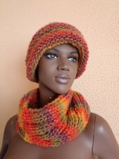 Ensemble bonnet et Tour de cou tricoté main taille unique
