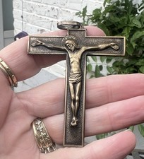 French Crucifix Jesus Pectoral Cross 2¾” Brass Necklace Alter Boy Server Priest