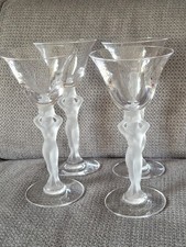 Lot De 4 Verres À Pied Femme Nue Cristal Bayel Vintage