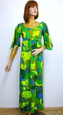 Vintage 1960s Hawaiian Green Floral Maxi Dress KAMEHAMEHA Size S Made in Hawaii
