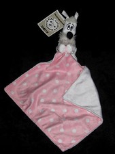 Doudou Chien Blanc Noir Idéfix et son mouchoir carré rose à pois Parc Astérix