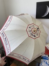 Ancienne Ombrelle Femme Décor Course Hippique Cheval Tierce Joke 