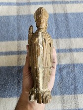 Ancienne Petite Sculpture Religieuse en Bois Saint Évêque Époque 17ème - 18ème ?