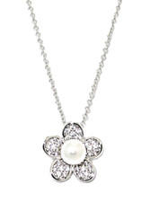Perle Pendentif Cz Collier Fleur or Blanc Réglable 16-18 W Chaîne Mode Neuf